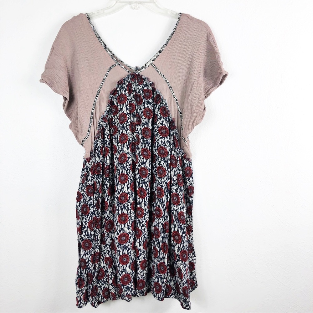 Umgee Mixed Pattern Printed Flowy Boho V-Neck Min… - image 1
